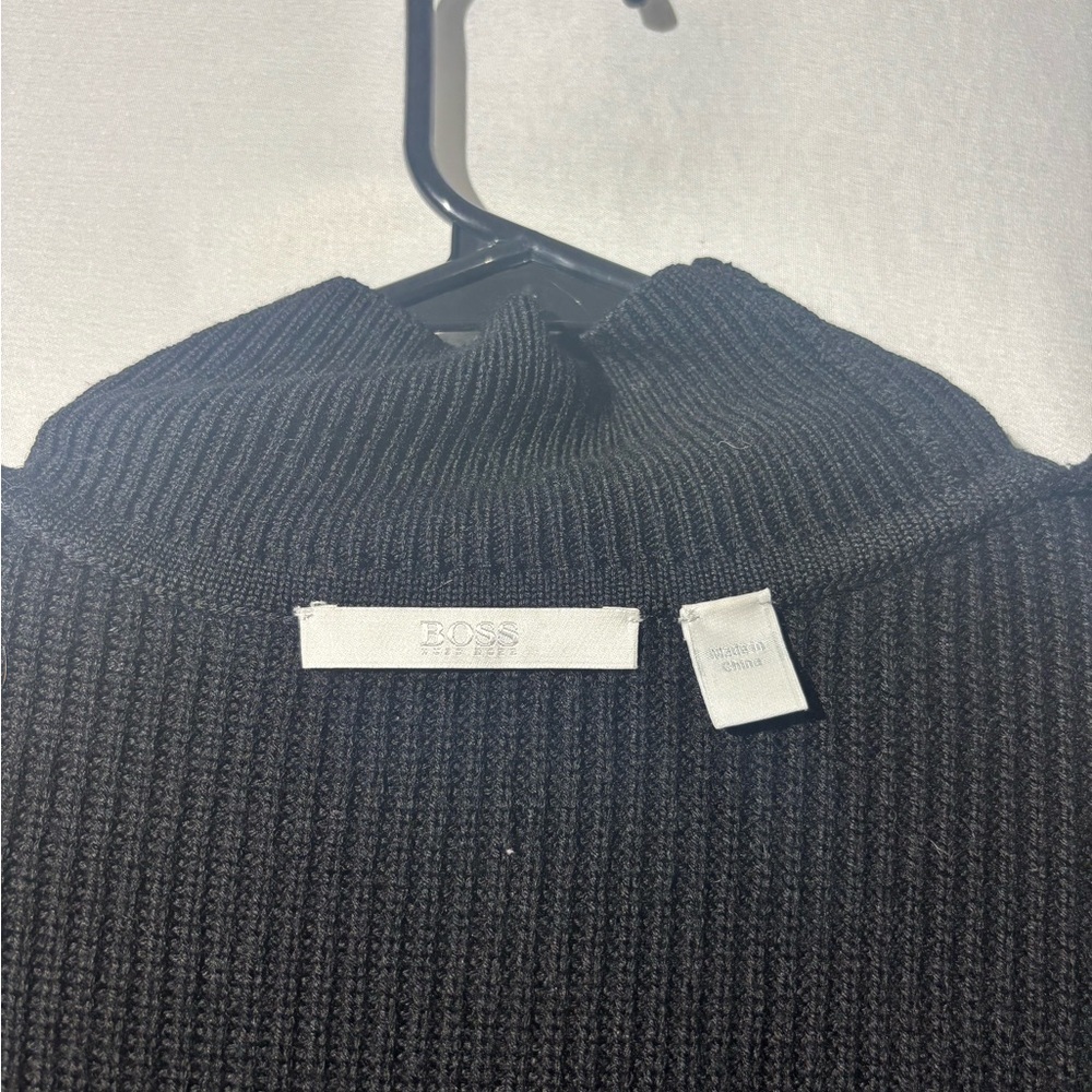 Hugo Boss Black Turtleneck Sweater with Leather Sleeves - Picture 9 of 10